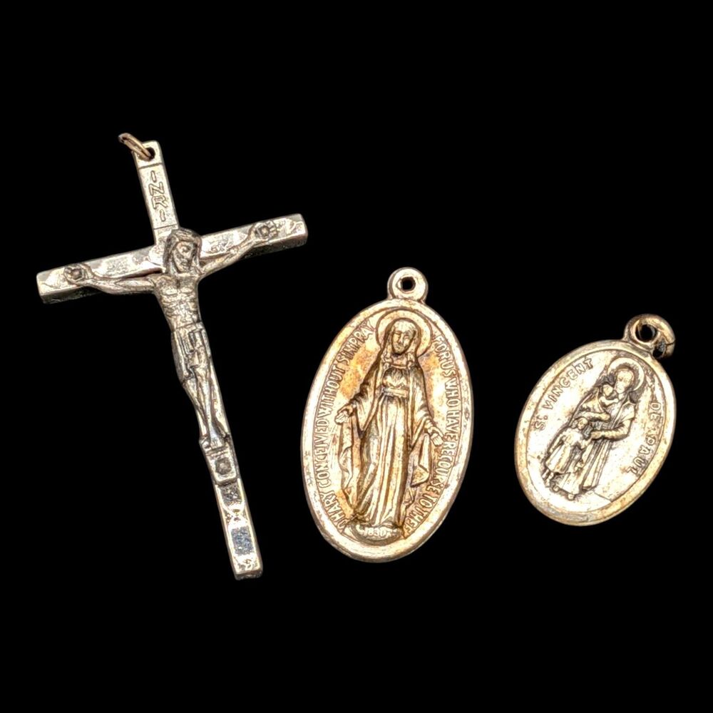 Set Of 3 Metal Religious Italy Marked Charms